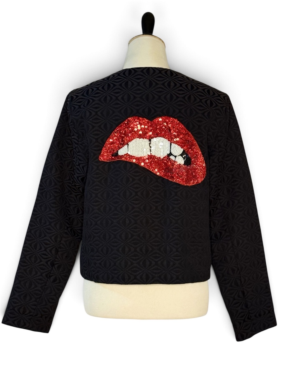 Eureka Christos Garkinos Black Jacquard Sequin Lips Jacket Blazer Medium